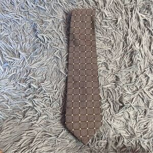 Vintage Canali Brown Gold Checkered Silk Wool Tie